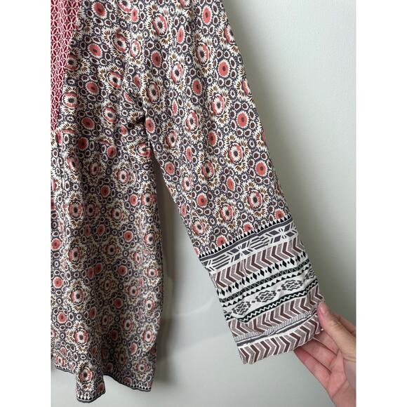 Easel LA Floral Ruffle Peasant Top L Boho Cottagecore Blouse 3/4 Sleeve A43 - Picture 2 of 7